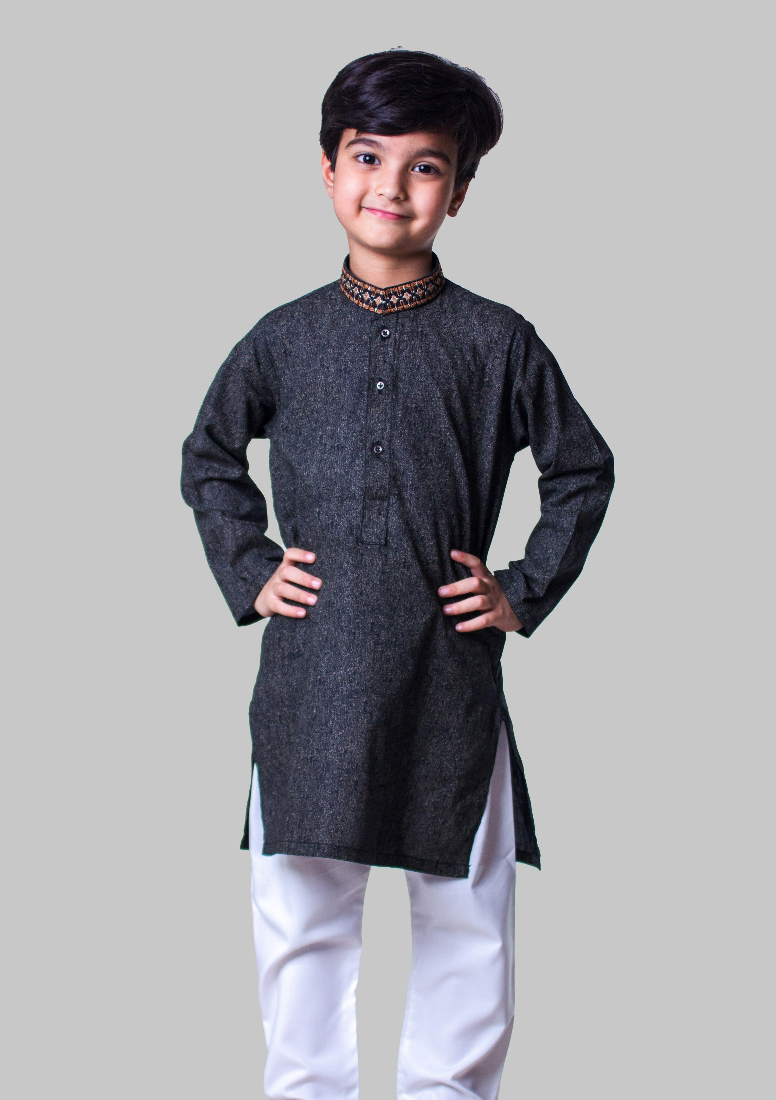 Boys Striped Black Kurta Shalwar Lawn Cotton - Traditional Outfit 1-7Y main image 0